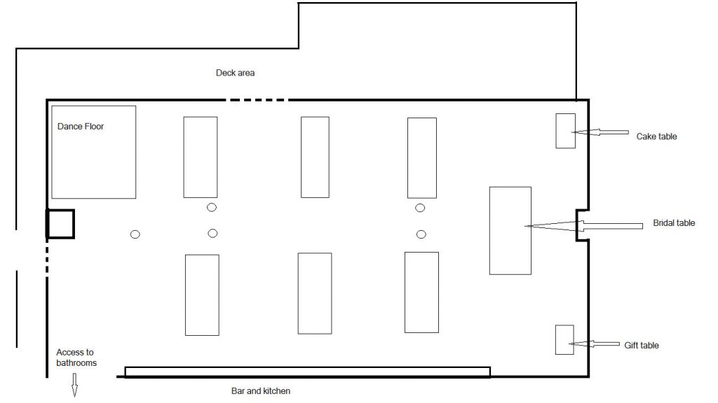 Floor plan for seated reception with dance floor